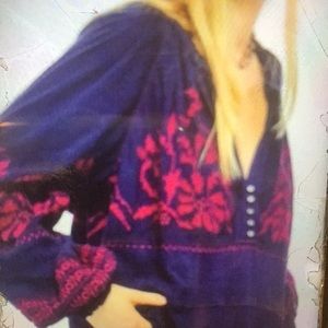 Free People People Persuasion Blue Embroidered top